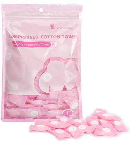 Skycase 100 Stück Komprimiertes Handtuch,Einweg Tragbarer Gesichtstuch,Mini Atmungsaktiv Gesichtstücher Tabletten,Baumwolle Handtücher,Reisehandtücher,Handtuc Hpillen für Reisen Camping Hotel,Rosa