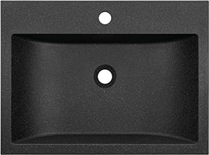 VBChome Waschbecken Granit 60 x 44 x 10 cm Schwarz Rechteckig Waschtisch Handwaschbecken Waschschale Gäste WC Modern Top Qualität