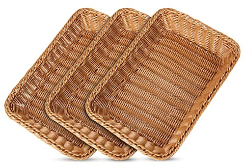 AKOLAFE 3 Pack Wicker Baskets - Gift & Storage - 35x25cm Rectangular Serving Baskets for Food
