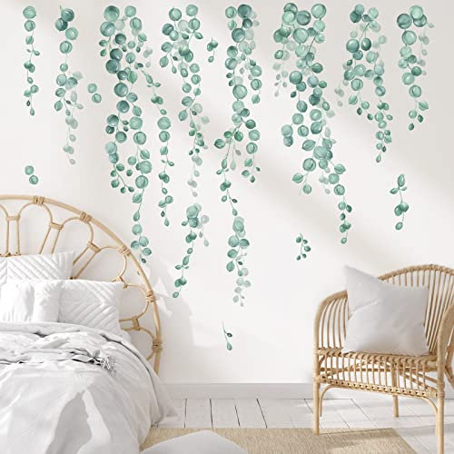 decalmile Wandtattoo Hängende Rebe Grün Wandaufkleber Eukalyptus Blätter Pflanzen Wandsticker Schlafzimmer Wohnzimmer Sofa Wanddeko