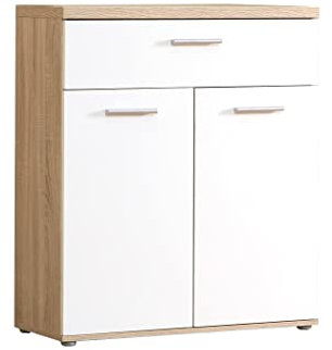 expendio Kommode Wisal 8 Sonoma Eiche weiß 80x93x35 cm Schubkastenkommode Sideboard Schrank Jugendzimmer Kinderzimmer Babyzimmer