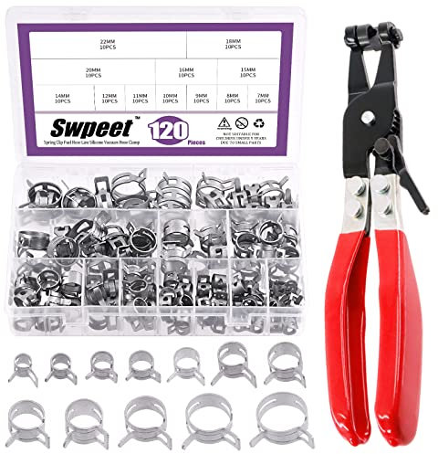 Swpeet Lot de 121 colliers de serrage à ressort Dacromet de 7 à 22 mm, en silicone sous vide et assortiment de colliers de serrage à air