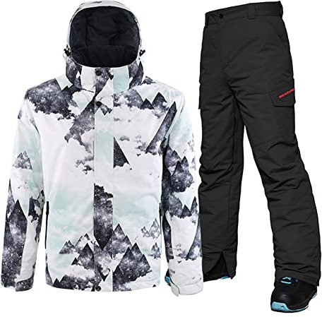 HOTIAN Herren Schneeanzug, Wasserdicht Winddicht Winter Warme Schnee Skifahren Sätze,für Wandern Klettern Isoliertes Snowboarden MOUTAIN BK M