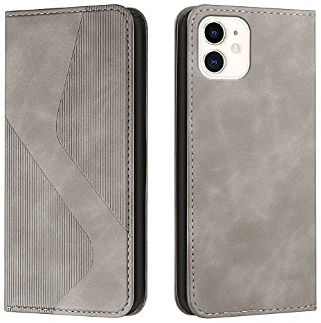 Mo-Somnus Kompatibel mit iPhone 12 Mini Hülle, Magnet PU Leder Flip Wallet Case Tasche Handyhülle, Stoßfeste Schutzhülle iPhone 12 Mini (5,4 Zoll) Brieftasche Klapphülle mit [Kartenfächer] (Grau)