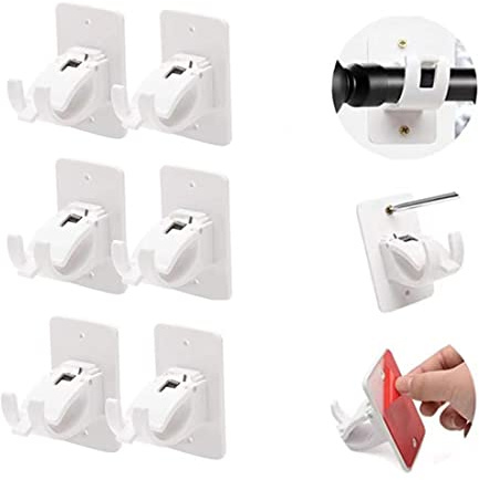 WOOPTOR Curtain Rod Bracket Holder,Self Adhesive Curtain Rod Holder Hooks fits Support Curtain 0.6'' to 1.5'' Curtain Rod,Curtain Rod Hooks with Screws for Bathroom,Bedroom,Livingroom,Kitchen (6 Pcs)