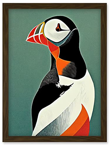 Wee Blue Coo Bright Bold Colourful Atlantic Puffin Bird Portrait Artwork Framed Wall Art Print A4