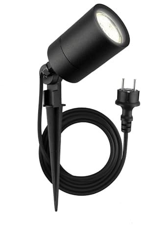Ledvion - Foco Empotrable de Suelo, Negro, Aluminio, IP65, Casquillo GU10, 2M de Cable Incl. Enchufe, Foco LED de Jardín