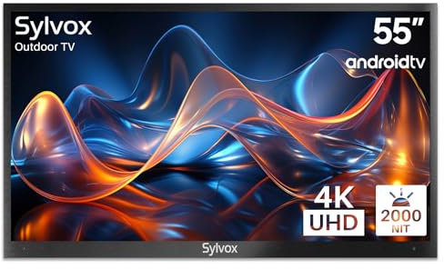 SYLVOX Outdoor TV, 4K UHD 55 Inch Smart TV, IP55 Waterproof 2000 nits Brightness for Full Sun, Outdoor Television for Outside Pool Garden, Android OS with Voice Assistant & Screen Cast (Pool Pro)