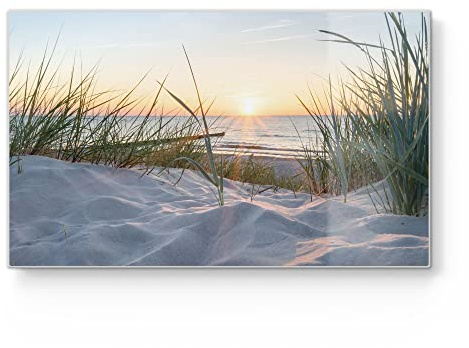 DEQORI Frühstücksbrett Glas | klein 23x14 cm | Motiv Ostsee Sonnenuntergang | Design Schneidebrett für Küche | Frühstücksbrettchen antibakteriell & rutschfest | Glasplatte & Servierplatte