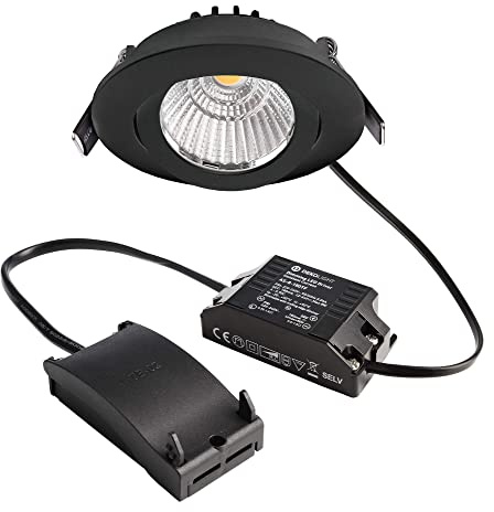 Deko-Light | LED Decken-Einbaustrahler Leuchte Aluminium schwarz rund Ø 8 cm 3000 K warmweiß mit Netzgerät und Verbinder für Durchgangsverdrahtung dimmbar | Dione