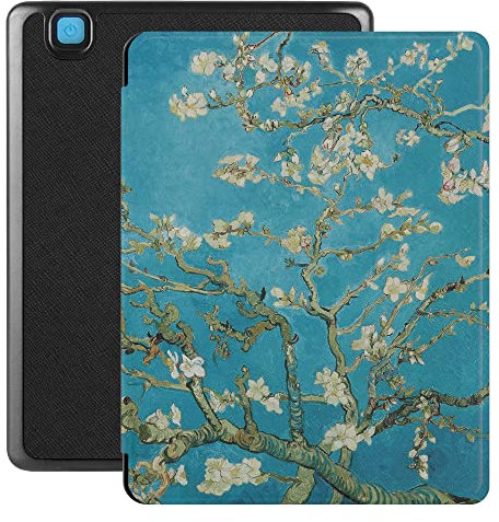 Lunso - Convient pour Kobo Aura H20 Edition 2 Housse (6.8 pouces) - Housse en cuir Vegan Saffiano - Van Gogh Fleurs d'amande
