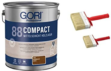 zbs24 Gori 88 Compactlasur palisander 2,5 Liter Holzschutzlasur, tropfgehemmte Mittelschichtlasur, inkl. 3-teiliges Pinselset zur einfachen Verarbeitung der Lasur