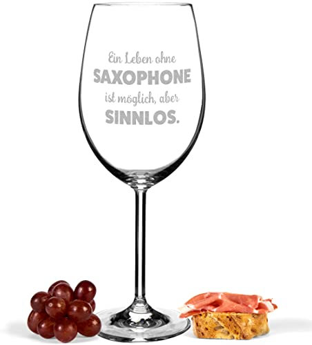 JUNIWORDS Weinglas mit Gravur, Ein Leben ohne Saxophone ist möglich, aber sinnlos, Rotweinglas (1009828)