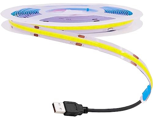 Vrabocry FCOB USB LED Streifen Kaltweiß COB FOB 16.4FT/5M 320LEDs/m LED Strip DC5V RA>90 ohne Dimmer Flexibel hohe Dichte für TV PC Hintergrundbeleuchtung Schlafzimmer DIY Dekoration Inneneinrichtung