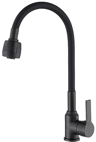 ZXC Hochdruck Küchen Armatur mit flexiblen und schwenkbaren Auslauf, moderner Einhandmischer Wasserhahn mit 2 Strahlarten Brause in Matt Schwarz