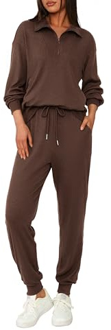 BTFBM Women's 2 Piece Tracksuit Fall Outfits 2024 Long Sleeve Half Zip Sweatshirt Sweatpants Lounge Set Sweatsuits, Solid Coffee, S