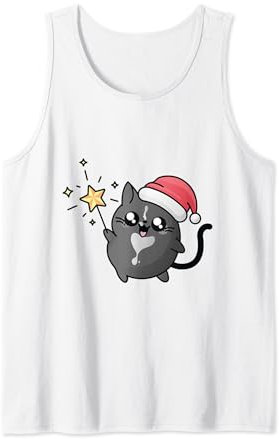 Kawaii Weihnachtskatze mit Zauberstern Zauberstab Tank Top