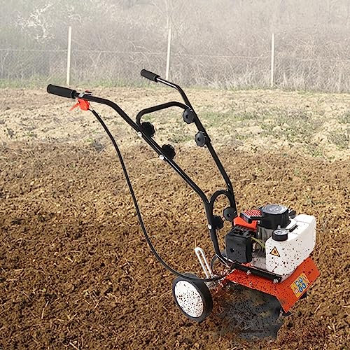 CHIMHOON Motozappa a benzina, a 2 tempi, 43 CC, motozappa, fresa da giardino, a benzina, 25 cm, larghezza di sblocco, profondità di lavoro regolabile 5-10 cm