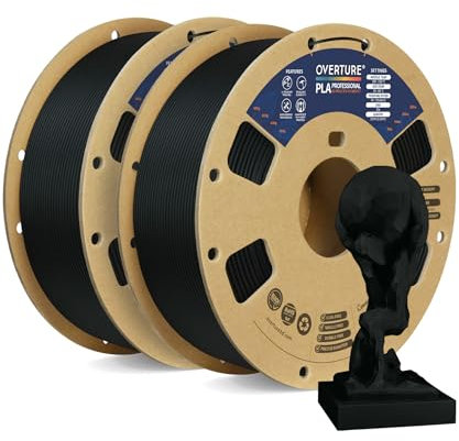 OVERTURE PLA Plus (PLA+) Filament, Professionelle PLA-Festigkeit, 2kg Filament 1.75mm, Maßgenauigkeit +/- 0,02 mm, für 3D-Drucker (Schwarz 1kg*2)