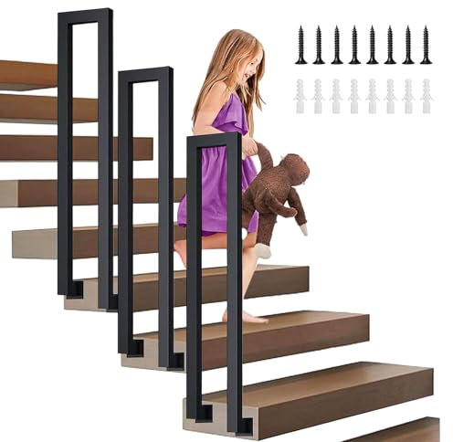 Ringhiera per Scale Interne, Parapetto Scala Interna, Corrimano per Scale forma di U, Ringhiera in ferro per Ville, Balconi, Corridoi Corrimano Ferro Battuto (C-Nero, 85cm)