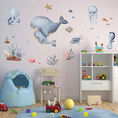 Amimagen Wandtattoos Ozean Tiere Wandaufkleber - Unter dem Meeresthema Wandsticker - Mädchen Baby Kinderzimmer Kinderzimmer Tagespflege Spielraum Wanddekor