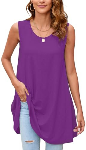 Enmain Canotta Donna Estiva Lunga Taglie Forti Canottiera Top Donna Magliette Tunica Senza Maniche Maglia Lungo per Leggings Blusa Viola 2XL