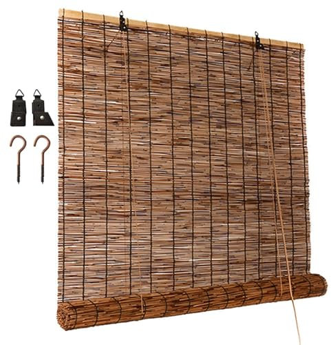 Bambusrollo Sichtschutz Blickdicht Rollo Bambus Jalousine Verdunkelungsrollo Balkon Fensterrollo Retro Schilfvorhang