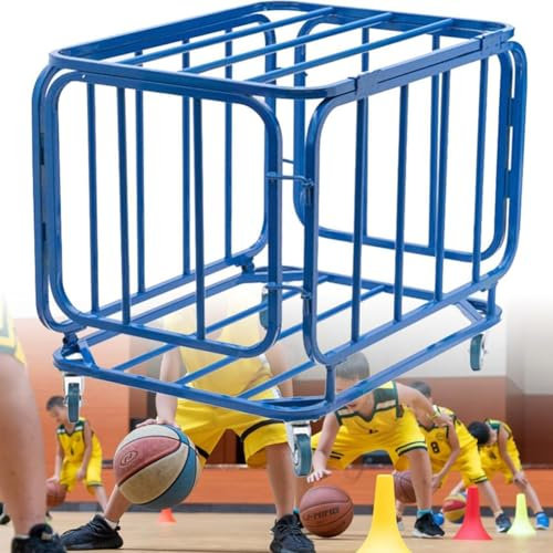 UPWONEC Blue Gym Ball Storage Cart, Garage Sports Equipment Organizer Locker Cart, Rolling Basketball Racks Holder for Balls, Sports Ball Storage Cart, for Garage Storage, Gym,S