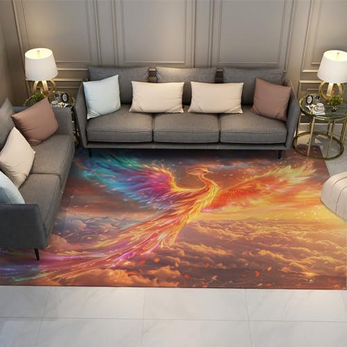 HOBBOY Luxus-Teppiche für Wohnzimmer Schlafzimmer Eleganter Teppich mit Phönix-Muster Teppich mit niedrigem Flor Bunte Wolken Türmatte Inneneingang 160 x 230 cm