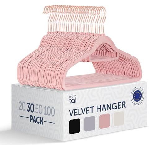 Blumtal Kleiderbügel 30 Stück - Samtbezug, 360° drehbar und belastbar - Platzsparend und rutschfest - Rosa