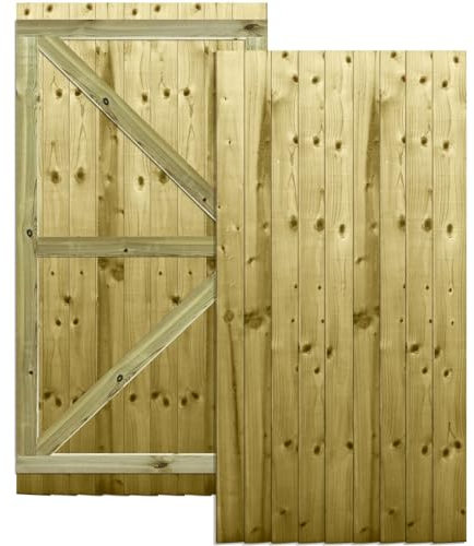 Flat Top Wooden Garden Gate 6x3ft - Feather Edge Fully Framed Treated Timber Door, H:6ft x W:3ft Ideal for Outdoor Pathway Home Access (High: 180cm x Wide: 90cm)