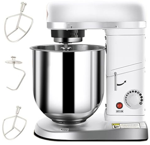 Quixnova Stand Mixer - Kitchen Mixer with Beater, Dough Hook and Whisk, 5L/7L/10L Stainless Steel Bowl, 3-Speed Adjustable Kitchen Mixers Electric Food Mixer, White,7L