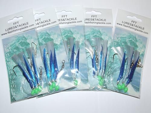 5 Packs Daylight Hokki 3 Hook Size 7/0 Mackerel Cod Feather Rig Fishing Bass Daylite (5 x Silver Dream 3 x 7/0 Hooks)