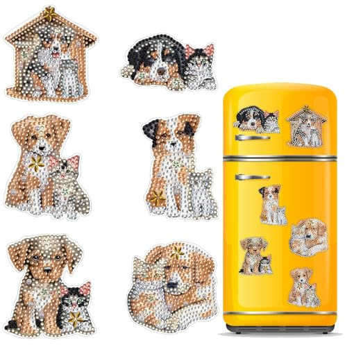 CXINLky DIY Diamond Art Painting Kühlschrankmagnete, Kreatives PVC Diamant Malerei Kühlschrank Magnete Kits Heimdekoration für Kühlschrank, Magnettafel, Whiteboard, Pinnwand-06-Hund