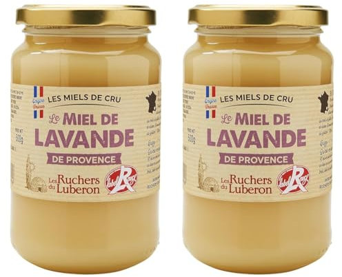 Les Ruchers du Luberon - Miel Lavande IGP/Label Rouge 500 g - Miel de Cru Francais - Naturel - Non Filtré - Naturellement Cristallisé (Lot de 2)