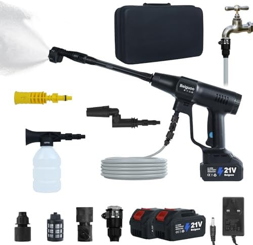 2900 PSI/200 Bar Cordless Pressure Washer, 6 in 1 Cordless Power Washer Gun, Battery Powered Pressure Washer 2 4.0Ah Batteries with 5m Hose 3 Adjustable Levels