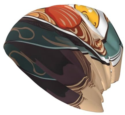 YYHWHJDE Modische Strickmütze für Erwachsene, lässige Mütze für den Alltag, Outdoor-Aktivitäten und Reisen, köstliche süße Ramen-Drucke, schwarz, Schwarz , Einheitsgröße