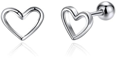 JSGEMSLEE 925 Sterling Silver Heart Earrings With Screw Back Hypoallergenic Tiny Love Heart Stud Earrings for Women Tragus Cartilage Jewelry