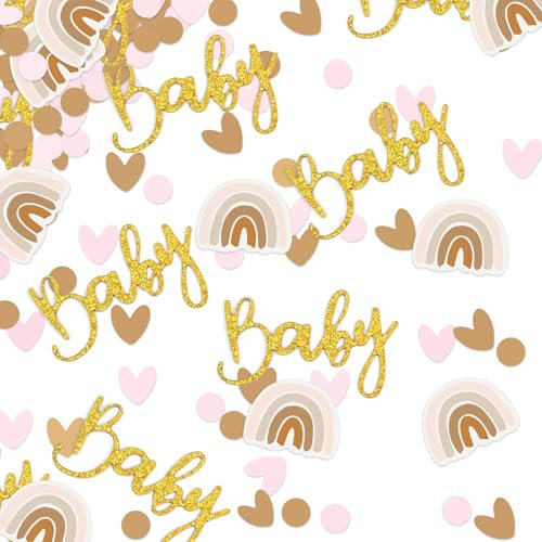 qingmeng Babyparty Deko Konfetti, 60 Stück Baby Shower Deko Regenbogen Herz Deko Gender Reveal Babyparty Deko Mädchen Junge Neutral Boy Girl Streudeko Taufe Servietten Dekoration Hello Baby Oh Baby