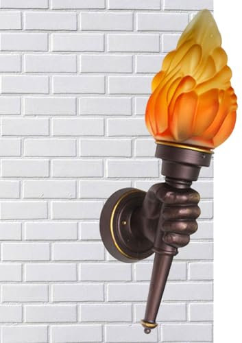 Lámpara de pared con antorcha - Lámpara de antorcha de pared -Aplique de pared vintage | Accesorio de iluminación con pantalla de lámpara de vidrio de llama y soporte de aluminio marrón antiguo en for