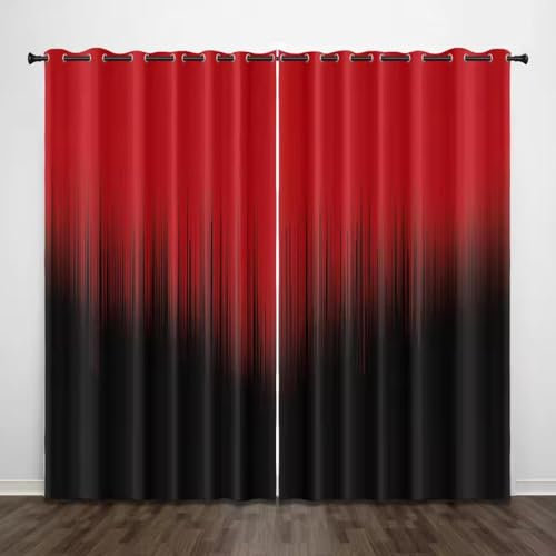 AJALGZ 2 Stück rot-Schwarze Vorhänge mit Farbverlauf, Gemustert, Bedruckt, für Schlafzimmer, Wohnzimmer, Büro, Dekoration, H167 x B117 cm (2er-Pack) Vorhänge mit Ösendruck
