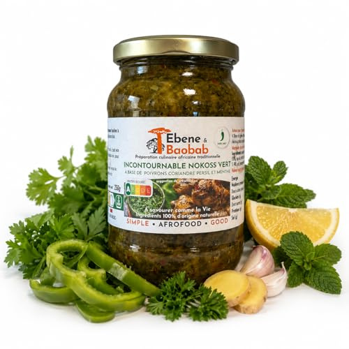 Marinade sénégalaise Nokoss DECOUVERTE 1x 250g - Ebene&Baobab® - pour poulet, poisson bbq - à base de poivrons, persil, coriandre, menthe, gingembre – Cuisiné en France.