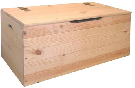 MA MAISON Cassapanca Baule in Legno Massello 100x40x50h cm con Coperchio - Contenitore Portaoggetti in Abete, Antipolvere, da Interno e da Esterno - Per Giardino con Maniglie