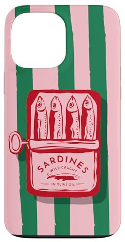 Pink Sardine Maximalist Vintage Food Stripes Aesthetic Cute Case for iPhone 13 Pro Max