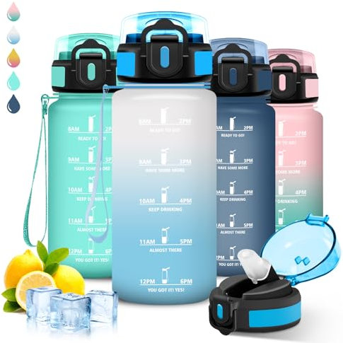 Botella agua- 500ml- Cantimplora Infantil, A Prueba de Fugas, Botella Agua Niños Colegio, Con Eslogan Motivador, Cantimplora con Pajita, Fácil de Limpiar, para la Escuela, Cafetería, Acampada, Correr