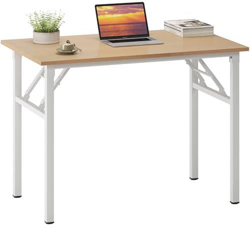 sogesfurniture Escritorio pequeño plegable, 80 x 40 cm, mesa plegable para ordenador, mesa de ordenador, mesa de comedor, mesa de trabajo plegable para casa, oficina, pícnic, roble claro y blanco