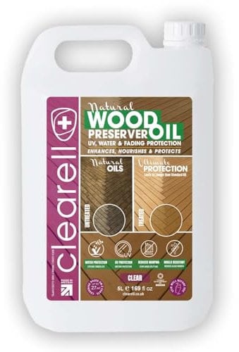 Clearell 5L | Wood Preserver Oil | Clear – Water, UV, Mould Protection for All Outdoor Wood - Natural Oil Sealer & Preserver for All Cedar, Decking, Fences, Sheds & Furniture - 5 litres