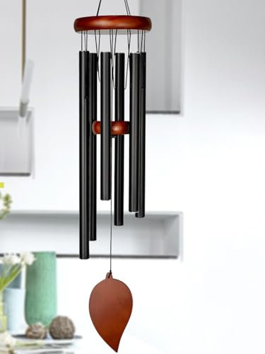Deep Tone Aluminium-Windspiel, 68 cm, extra groß, für den Innen- und Außenbereich, Gedenkstätte, Gartendekoration, handgefertigt, gestimmtes Metallspiel, Schwarz (schwarz)
