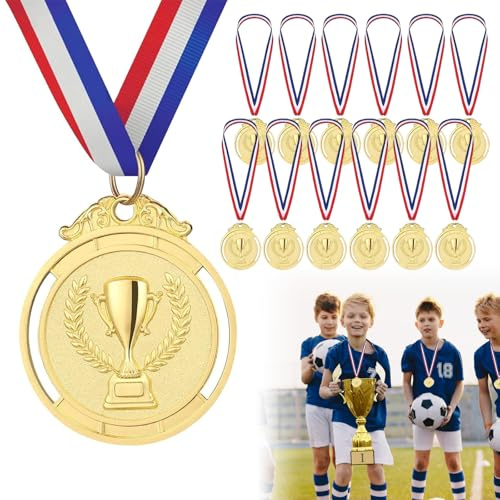 KARELLS 12 Stücke Metall Medaillen, Gewinner Medaillen, Gewinner Medaille für Schule, Sportstag oder Mini-Olympiade Kindergeburtstag Spiele mitbringsel für Kinder