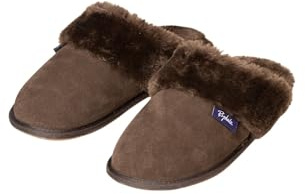 Rydale Ladies Suede Slippers Slip On Mule Country Womens Slippers Nightwear Comfort Lounge Faux Fur Lining Hard Sole